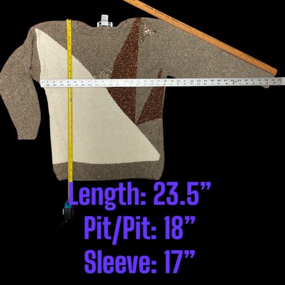 Vintage Private Party Sweater Silk Angora Blend Sequins Geometric Design M - Picture 6 of 6